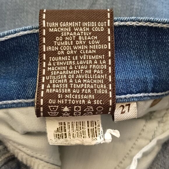 7 for All Mankind Size 27 THE SKINNY CROP & ROLL Medium Wash Cuffed Denim Jeans - Picture 6 of 7